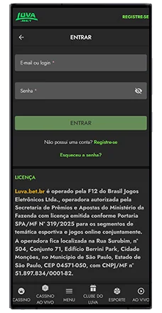 luva bet cassino ao vivo